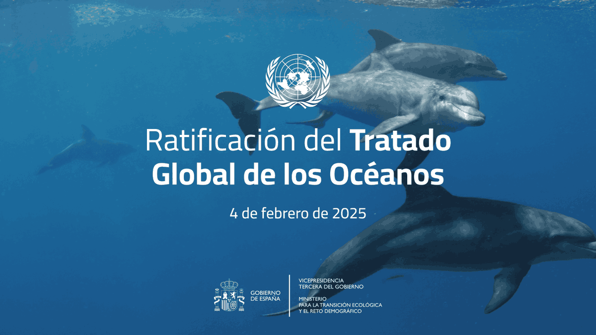 mitecogob's tweet image. España 🇪🇸 ratifica el Tratado Global de los Océanos 
🔵 Se ha depositado hoy en la sede de Naciones Unidas, en Nueva York

►► Somos el primer país de Europa en ratificarlo

Asumimos el compromiso de declarar área protegida un 30% de la superficie de alta mar antes de 2030 🌊