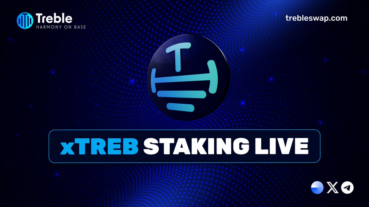 TrebleSwap's tweet photo. ⚡️ $xTREB Staking is Now Live!

A new chapter of Treble begins.

You can now stake your $xTREB and start earning rewards while shaping the future of Treble! 🎶

🔵 Start staking today: https://t.co/5jFLU5S0Pn