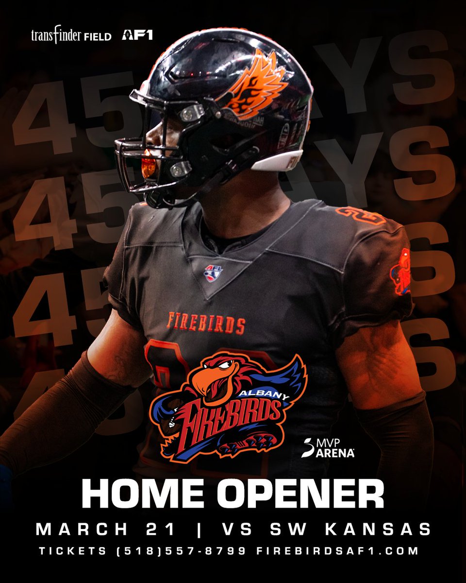 45 days. Bigger league. Bigger moments. Same Firebirds football. 🔥 🦅

Tickets (518)557-8799
firebirdsaf1.com/seasontickets