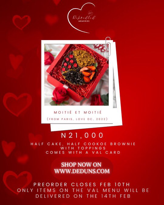 dedunscakes's tweet photo. VAL Moitié et Moitié ❤️

A sweet throwback to Valentine 2022—From Paris, Love DC. 

“Moitié et Moitié” means Half &amp; Half: a perfect mix of cake &amp; cookie brownies with caramel, chocolate ganache, and delicious toppings. 

Comes with a Valentine’s card! 

https://t.co/4L2OjvrQ4D https://t.co/4OcNyLygf6