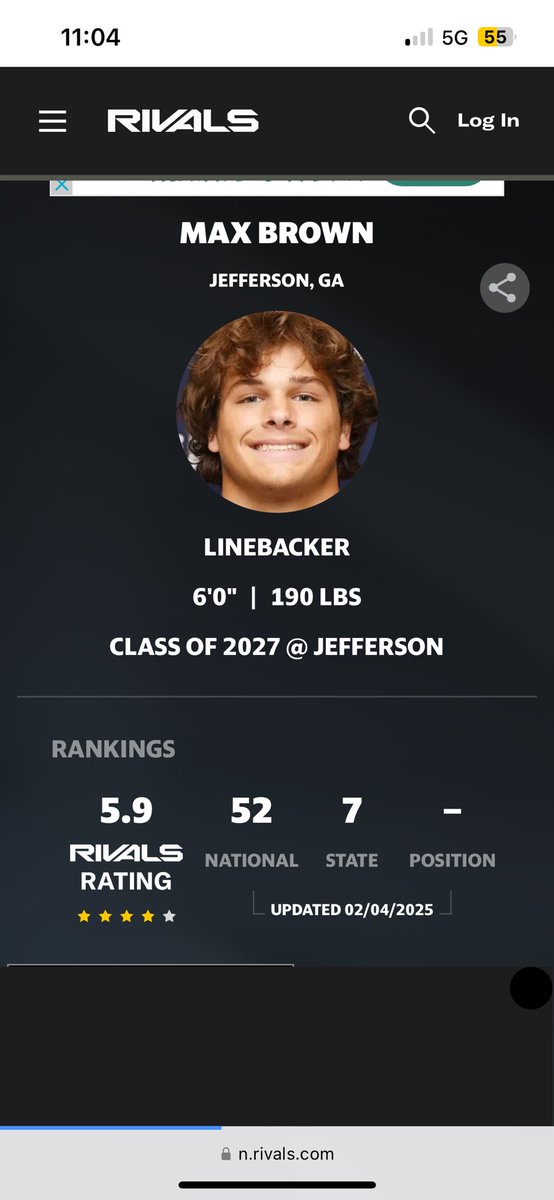 BLESSED!!!!!! Thank you Rivals to have been ranked the #2 Linebacker in the Country and #7 player in the state! #AGTG
<a href="/adamgorney/">Adam Gorney</a> <a href="/BroskoDASH_5/">Buddy Brosky</a> <a href="/Coach_TomAllen/">Coach Tom Allen</a> <a href="/Clements_TJC/">Tyler Clements</a> <a href="/WilliamInge1/">Coach William Inge</a> <a href="/CoachBateman/">Jay Bateman</a> <a href="/T_WILL4REAL/">Coach T-Will</a> <a href="/CoachSchuUGA/">Glenn Schumann</a> <a href="/ChadCreamer21/">Chad Creamer</a> <a href="/Coach_Bower/">Coach Harland Bower</a> <a href="/JLaurinaitis55/">James Laurinaitis</a>