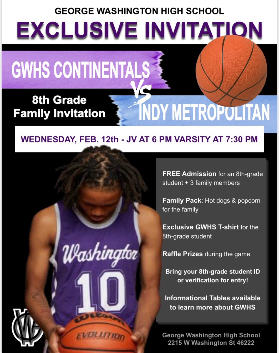 Event Details:
🏀 JV Game: 6:00 PM
🏀 Varsity Game: 7:30 PM

Perks for 8th Grade Families:

✅ FREE admission for an 8th grader + three family members

✅ FREE GWHS T-shirt for the 8th-grade student

✅ FREE hot dog &amp; popcorn family package

✅ Exciting raffle prizes