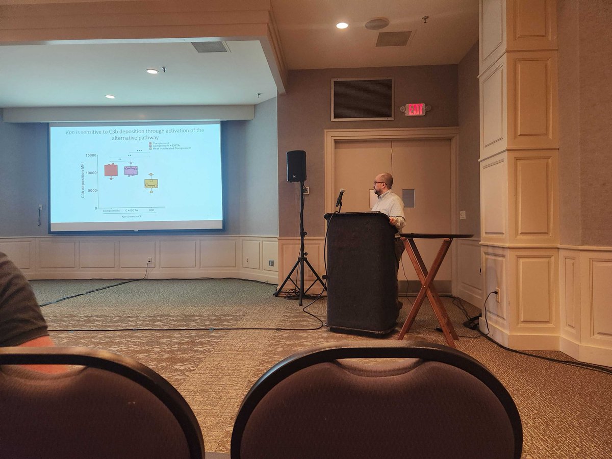 Post Doc Juan Valencia-Bacca representing the Zafar/Haas lab at the mid-Atlantic microbial pathogenesis meeting #mampm describing the role of gut complement in controlling K pneumoniae!