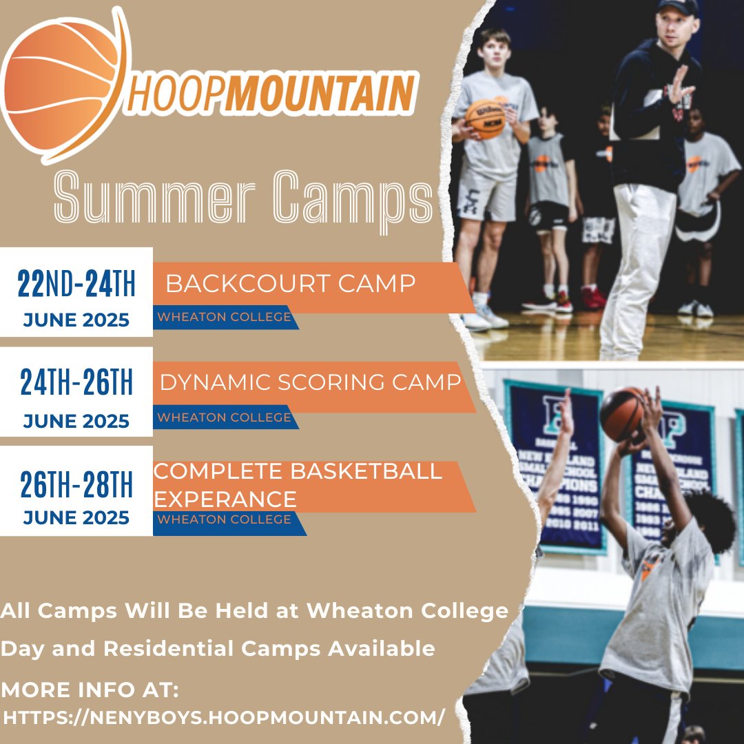 Our three camps being held at Wheaton College this summer!🏀

Find more information and sign up at the link below:
nenyboys.hoopmountain.com
