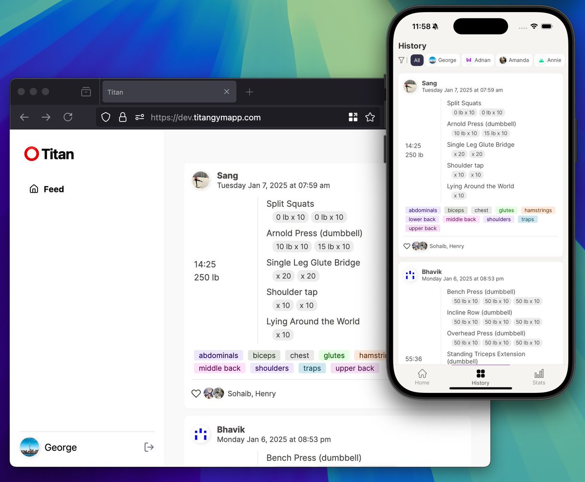 george__jose's tweet photo. One of many nice things about building with #ReactNative is you can share code, not just between iOS and Android, but also with web.

Your web components can even contain a mix of react &amp; react native code, including libraries like @tailwindcss 

#buildinpublic @TitanGymApp https://t.co/oBpsKb2g1u