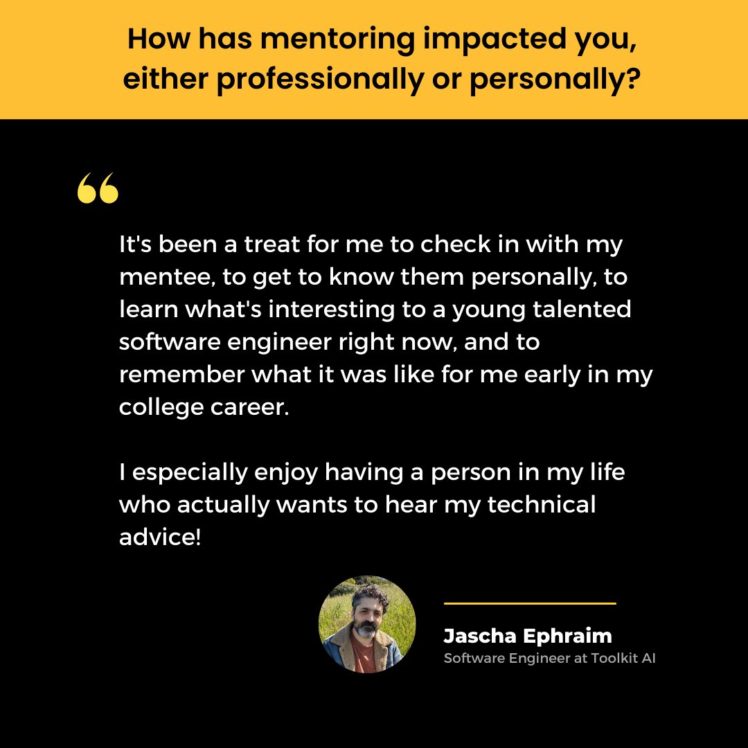 hackthehood's tweet image. 🌟 For our latest #Mentor Spotlight, we’re excited to feature Jascha Ephraim, a Software Engineer at Toolkit AI and our dedicated Drive Mentor. With a decade of experience and a passion for sharing his expertise, he's inspiring the next generation of #tech professionals.