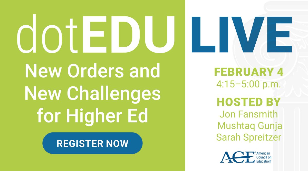 dotEDU Live is happening today: Join us at 4:15 PM ET as we break down the latest executive orders &amp; policy changes impacting higher ed in President Trump’s second term. Register now: ow.ly/gOS350UTqjc