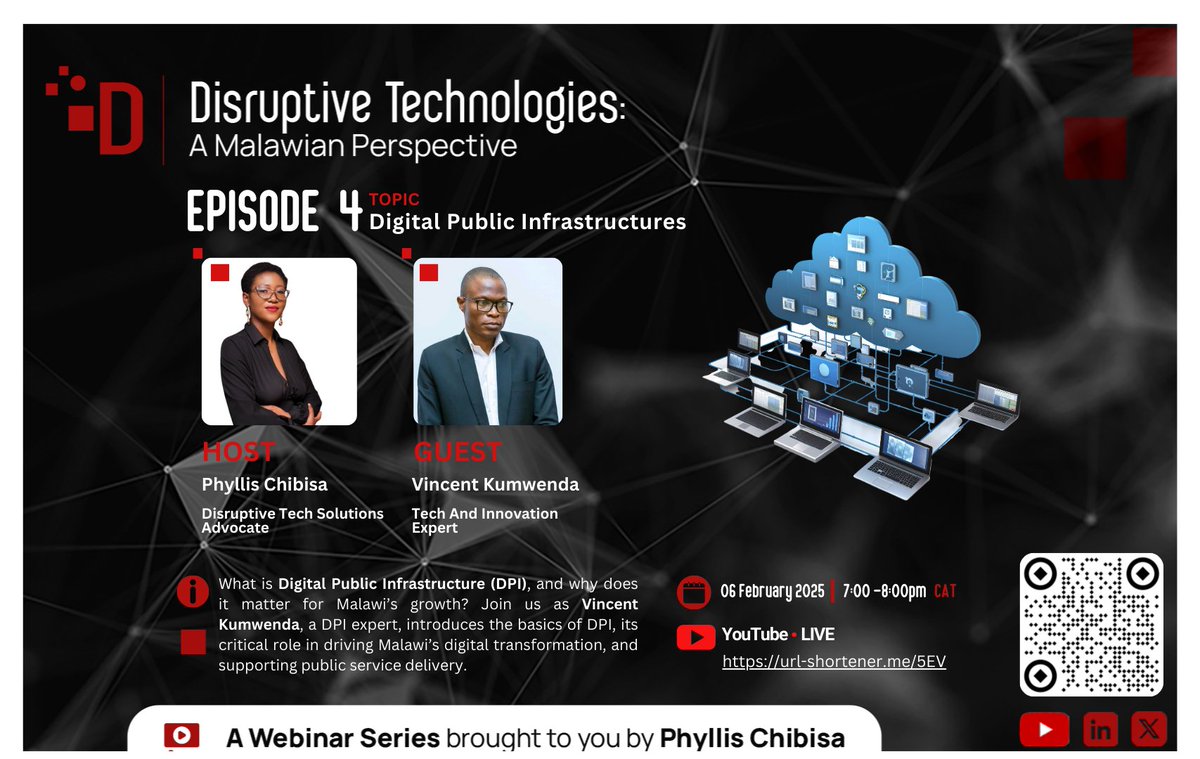 Did you know your #NationalID is part of Malawi’s Digital Public Infrastructure (#DPI)? But what is DPI, and why does it matter?  

Join me &amp; Vincent Kumwenda as we explore its impact on Malawi!  

📅 6th Feb | ⏰ 7 PM CAT  
📍 YouTube Live | url-shortener.me/5EV

#DPI