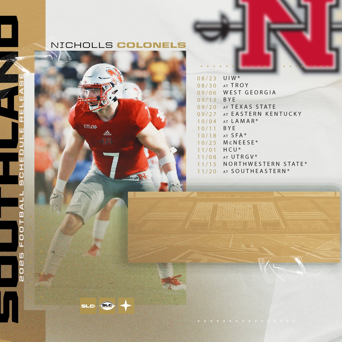 NEW ERA IN THIBODAUX ⚔️

The 2025 Nicholls Football Schedule is here!

#GTL