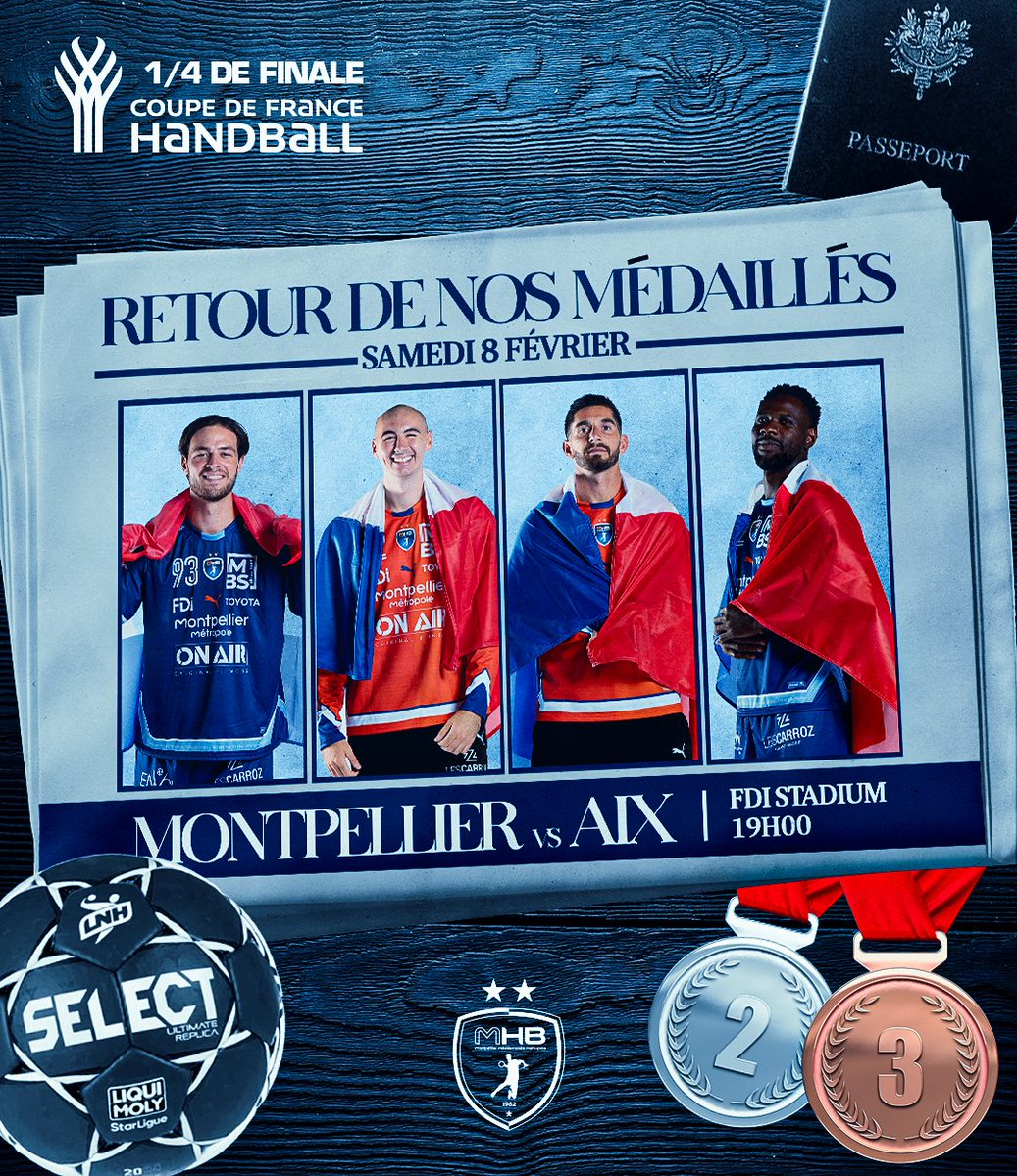 mhbofficiel's tweet photo. ️🏅 𝗥𝗲𝘁𝗿𝗼𝘂𝘃𝗲𝘇 𝗻𝗼𝘀 𝗺𝗲́𝗱𝗮𝗶𝗹𝗹𝗲́𝘀 𝗱𝘂 𝗠𝗼𝗻𝗱𝗶𝗮𝗹 ce samedi 8 février au FDI Stadium !

𝗠𝗛𝗕 🆚 𝗔𝗶𝘅
🆕 1er match officiel de l'année
️🏆 1/4 de finale de la Coupe de France
🔜 Objectif Finale 🤩

🎟️ Réservez vos billets ➡️ https://t.co/Vkm1y4TmmU https://t.co/K9HyKDlPkM