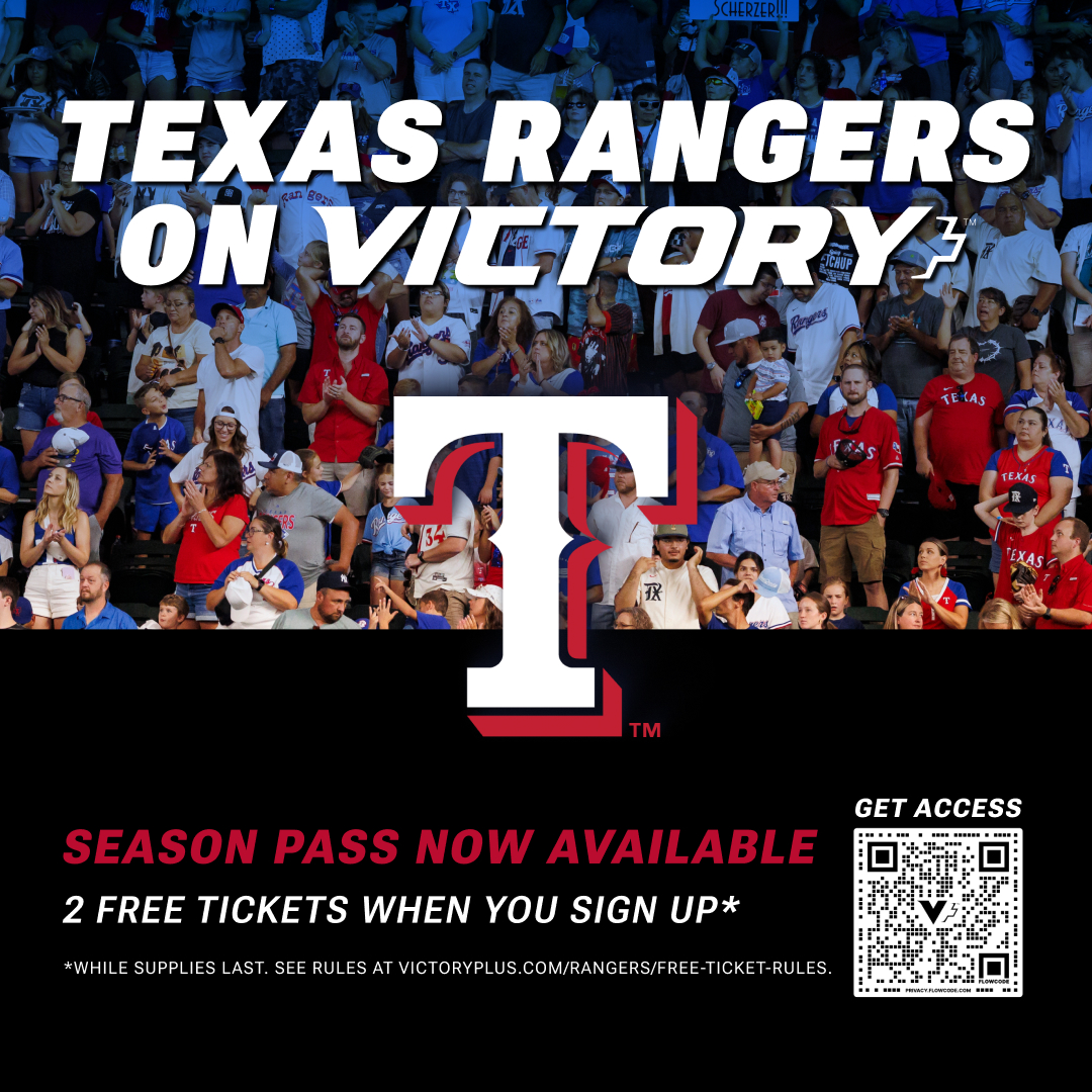 𝐑𝐚𝐧𝐠𝐞𝐫𝐬 𝐒𝐞𝐚𝐬𝐨𝐧 𝐏𝐚𝐬𝐬𝐞𝐬 𝐍𝐨𝐰 𝐀𝐯𝐚𝐢𝐥𝐚𝐛𝐥𝐞 🎟️

Get 2 FREE <a href="/Rangers/">Texas Rangers</a> game tickets when you sign up, while supplies last!

👉 Season Pass » victoryplus.com/rangers
👉 Ticket Rules » victoryplus.com/rangers/free-t…