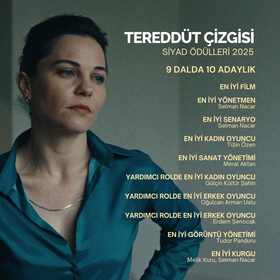 2025 Siyad Ödülleri’ne 9 dalda 10 adaylıkla damgasını vuran #TereddütÇizgisi filmini Mubi’de izleme fırsatı buldum.
Selman Nacar, yaşadığı toplumu iyi gözlemleyen başarılı bir yönetmen. Tereddüt Çizgisi, adalet ve vicdan kavramlarını çarpıcı bir şekilde sorguluyor. Karakterlerin