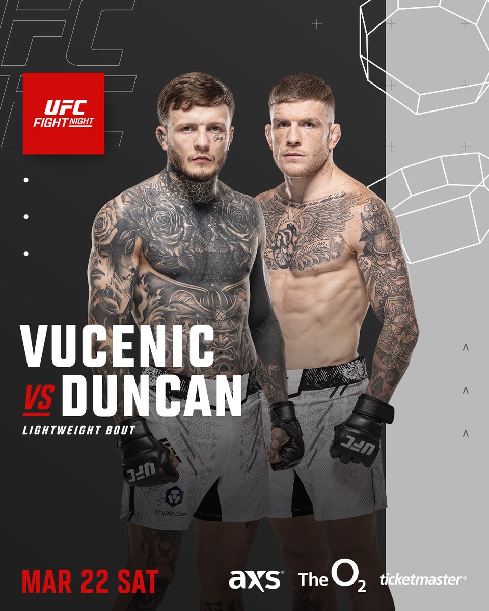 UFCEurope's tweet photo. Our #UFCLondon return gets better and better 🤩

🏴󠁧󠁢󠁥󠁮󠁧󠁿 Jordan Vucenic vs Chris Duncan 🏴󠁧󠁢󠁳󠁣󠁴󠁿
🇮🇸 Gunnar Nelson vs Kevin Holland 🇺🇸 https://t.co/5iGFedu7Sg
