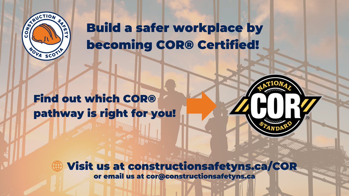 🚧 Build a Safer Workplace with COR® Certification! COR® sets you apart as a safety leader in #NovaScotia’s construction industry. Whether renewing or getting certified for the first time, now is the time to take action! Visit constructionsafetyns.ca/cor to learn more.

#CSNS #COR