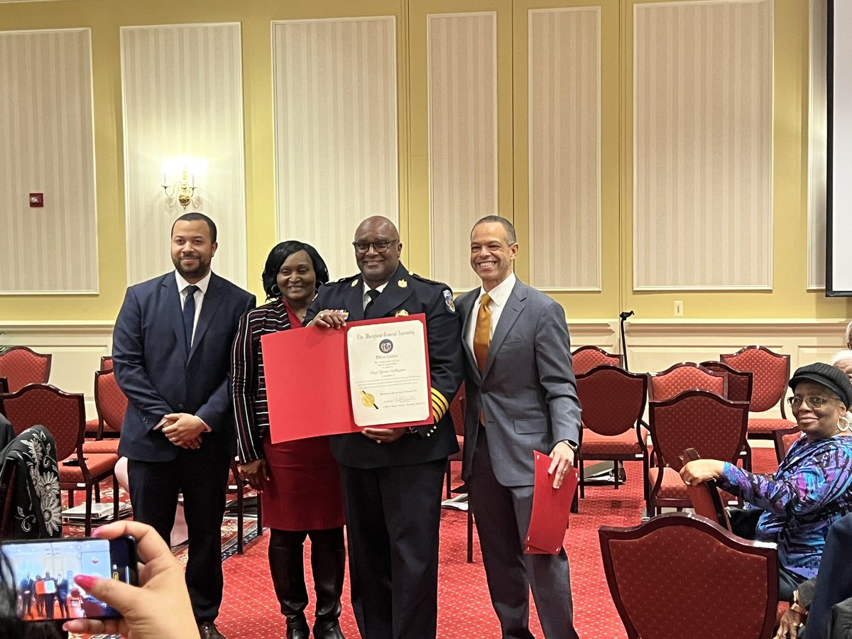 BladensburgPD's tweet photo. Chief T. Collington, was honored alongside fellow District 47 Police and Fire Chiefs for their outstanding leadership &amp; dedication to serving the community. We extend our gratitude to our incredible District 47 congressional leaders for their steadfast support of our communities! https://t.co/LmEXGdR40O