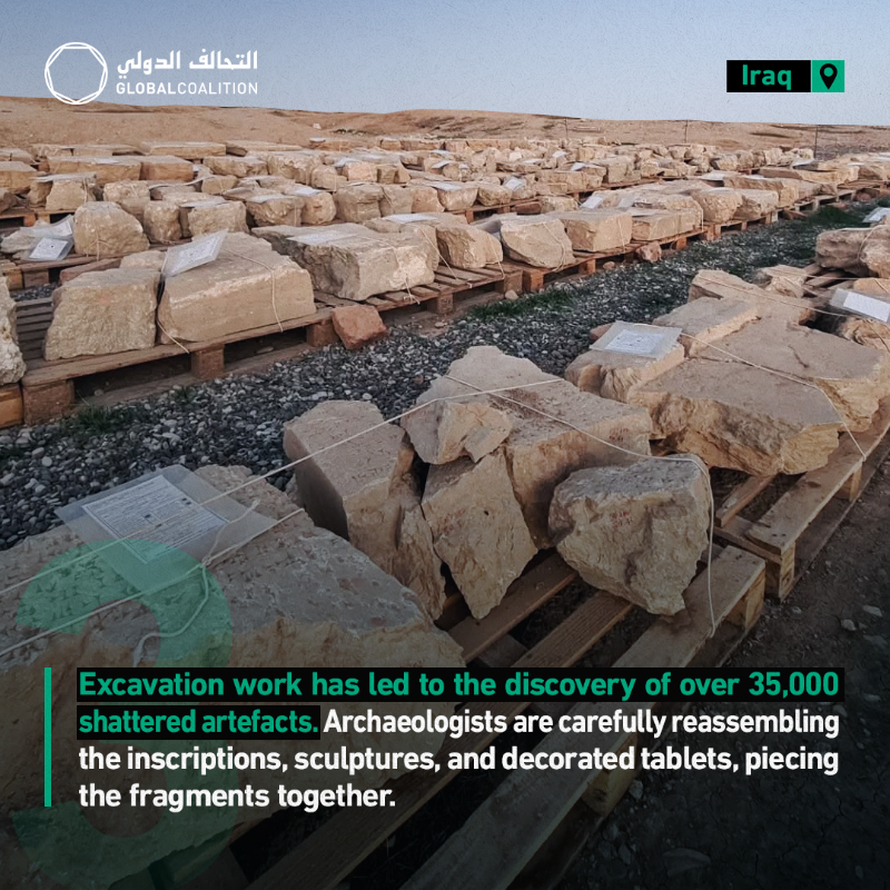 coalition's tweet photo. Ten years ago, Daesh targeted ancient sites in an attempt to erase Iraq's national cultural heritage. Alongside infrastructure development projects, Iraqis are now restoring Nimrud to its former glory - a testament to the country's resilience and recovery. #TogetherForIraq