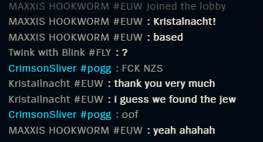 Sliverlive's tweet photo. Hey @RiotSupportDACH, einmal bitte diesen "Kristallnacht" hier bestrafen, die Nazis haben so die Progrome gegen die Juden genannt und später wurde auch noch im chat die 6 Millionen in Frage gestellt und damit der Holocaust verherrlicht, was hier in Deutschland unter Strafe steht https://t.co/QAOom6uc5N