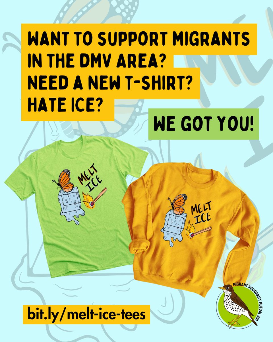 🫂 Want to support migrants in the DMV area?
👚 Need a new t-shirt or hoodie?
🙅🏽‍♀️ Hate ICE?

💪🏽 We got you! Grab a Melt ICE shirt and support MSMA’s work 👉🏽 bit.ly/melt-ice-tees