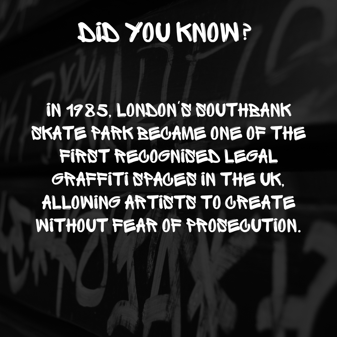 London’s Southbank Skate Park has been a creative hub since 1985, making history as one of the UK’s first legal graffiti spaces! 🎨🛹

#SouthbankGraffiti #StreetArtHistory #UrbanArt #GraffitiCulture #ArtBeyondStreets #SupportArtists #LondonArt #CreativeVoices #UKStreetArt
