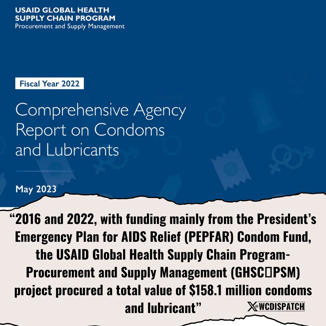 wcdispatch's tweet photo. 🚨REPORT: Internal study by USAID reveals that between 2016-2022 American tax dollars purchased $158 Million dollars worth of condoms and lube.
"The USAID Global Health Supply Chain Program-Procurement and Supply Management (GHSCPSM) project procured a total value of $158.1 million condoms and lubricant."
How helpful of them to publish studies of their wasteful spending.
The total consists of $118 million for male condoms; 32.8 million for female condoms, and nearly $7 million for lube.
Anytime anyone tells you that USAID is vital for our nation, remind them of this study.
Americans are done paying for foreign condoms.
h/t: @DanteXXXIIGoD