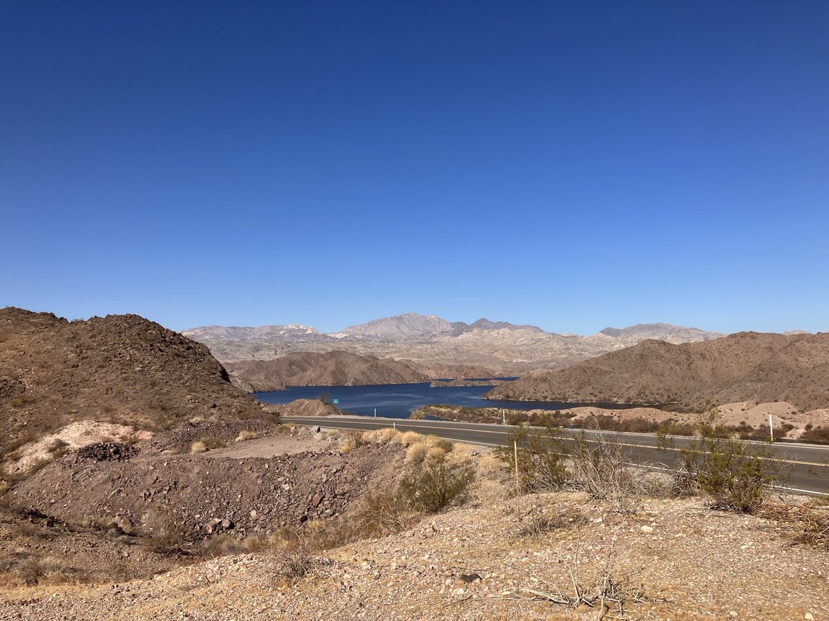 Lake Mead from the Arizona desert. No clouds to report.