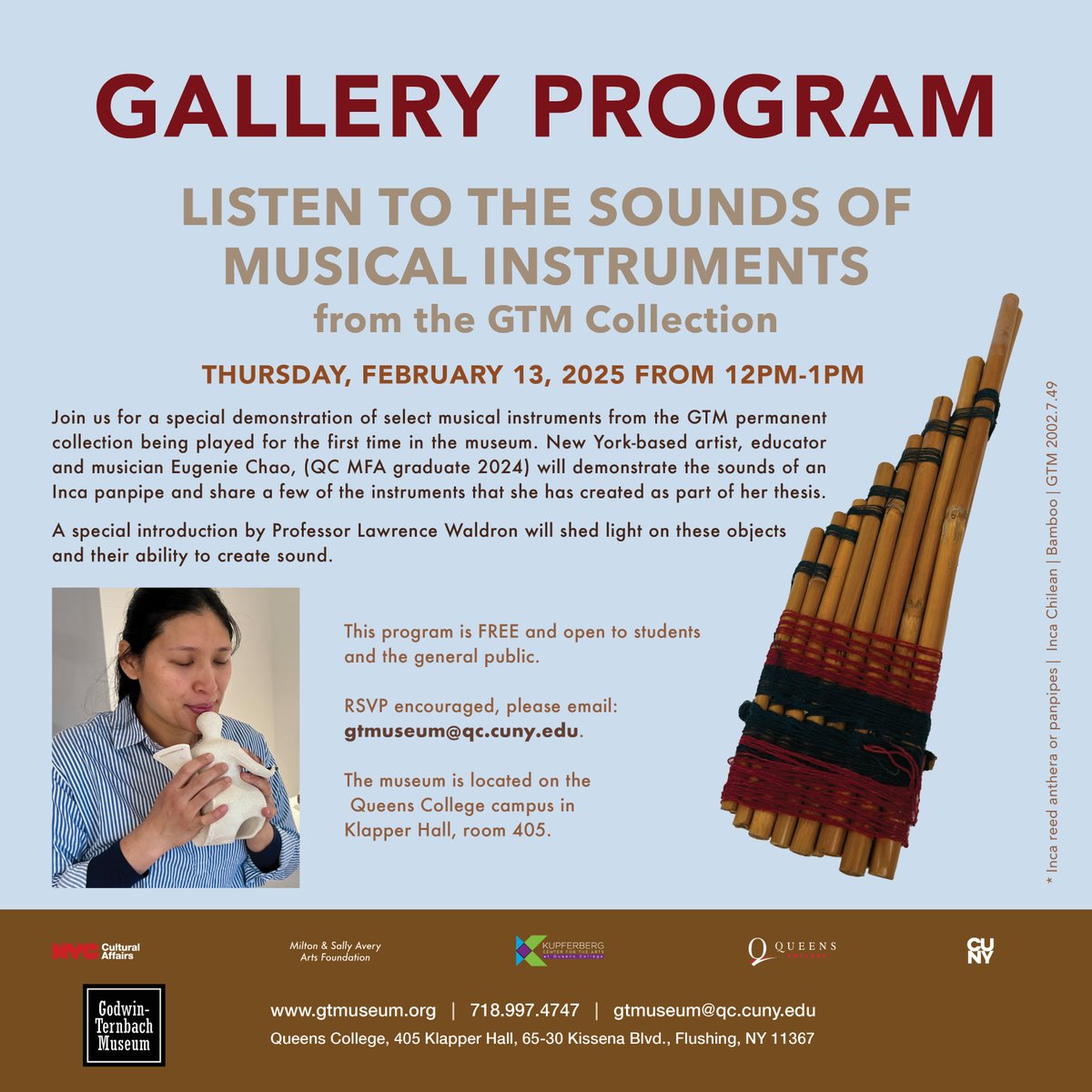 Join us for a special demonstration of select musical instruments from the GTM permanent collection being played for the first time in the museum. 

This program is FREE and open to students and the general public. 

#GTM #GTMuseum #GodwinTernbachMuseum #Museum #MuseumEducation