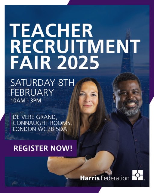 We are looking forward to meeting with talented educators at the @Harris Federation Recruitment Fair on Saturday 8 February in Central London. You can register your interest in the event here: harriscareers.org.uk/598/events/eve… 
<a href="/HarrisFed/">Harris Federation</a>
