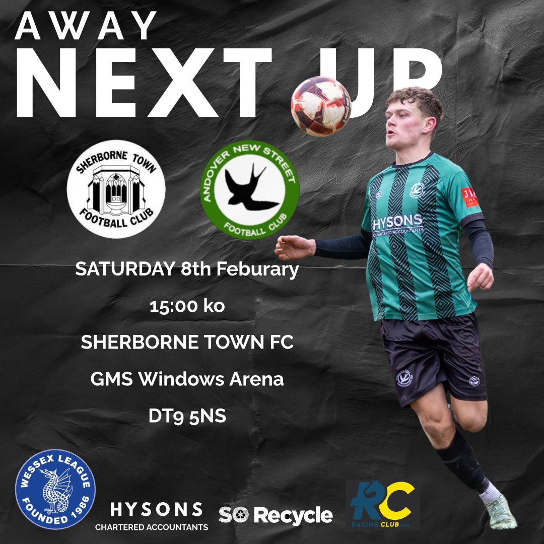 AndoverNSfc's tweet image. NEXT UP…AWAY LEAGUE MATCH ⚽️
We travel to face The Zebras 🦓
@SherborneTownFC ⚪️⚫️

#upthestreet 💚🖤

@Racingclubvip @WessexLeague @NonLeagueCrowd @NonLeagueVoice @jamiecoleman10 @jamie_dockree