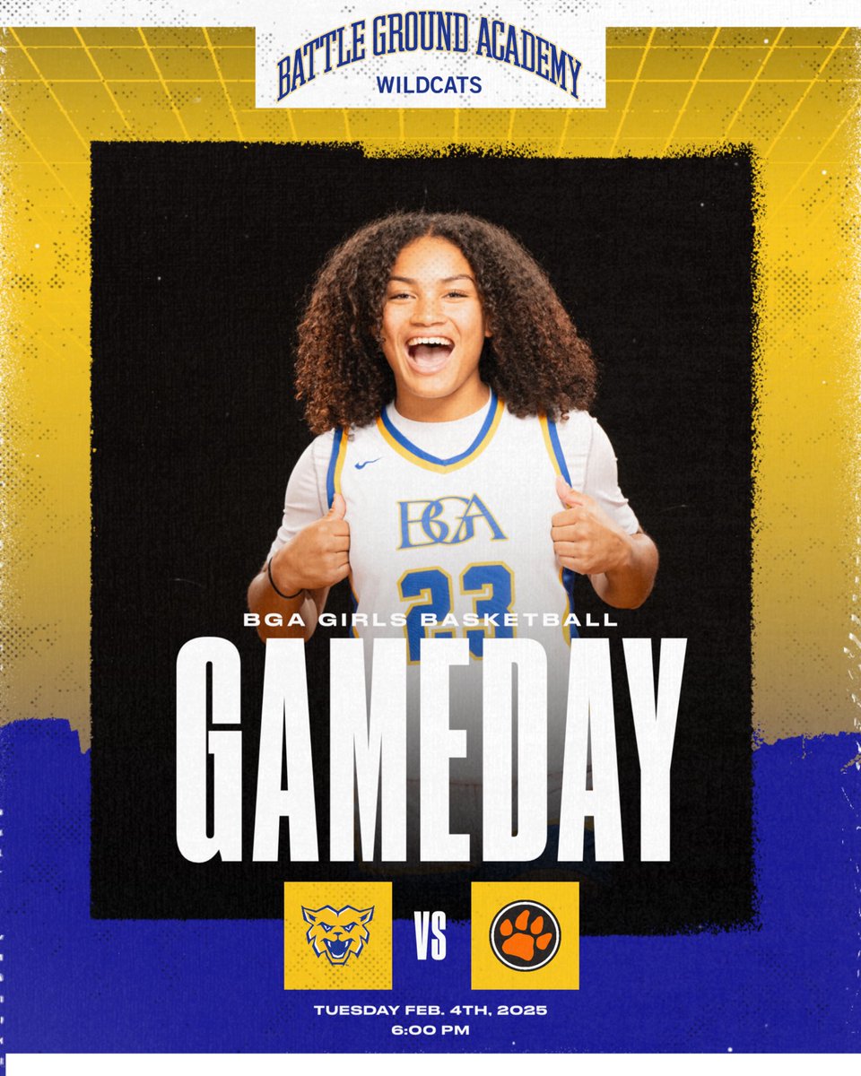 On the road again… 
Last regular season road game tonight. Girls tip off at 6:00pm @ MTCS. Come support the Wildcats💙💛

🆚 MTCS
⌚️ 6:00 PM
📍MTCS

#ConquerandPrevail