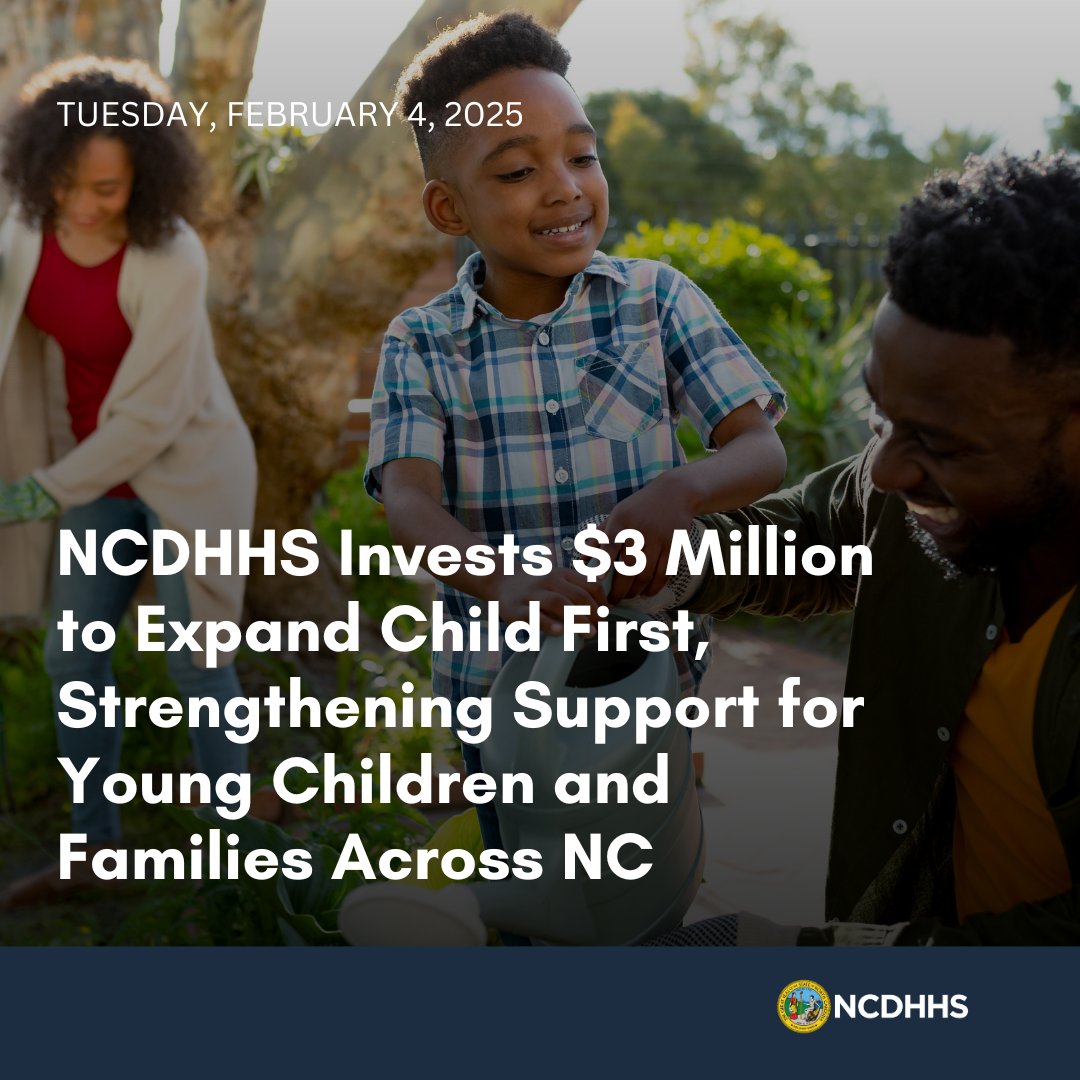 📢 Big news for North Carolina families! NCDHHS is investing $3 million to expand Child First, a proven early childhood program that helps keep kids safe and families strong. 💙

This expansion, in partnership with Alliance Health, Trillium Health Resources, and Vaya Health, will