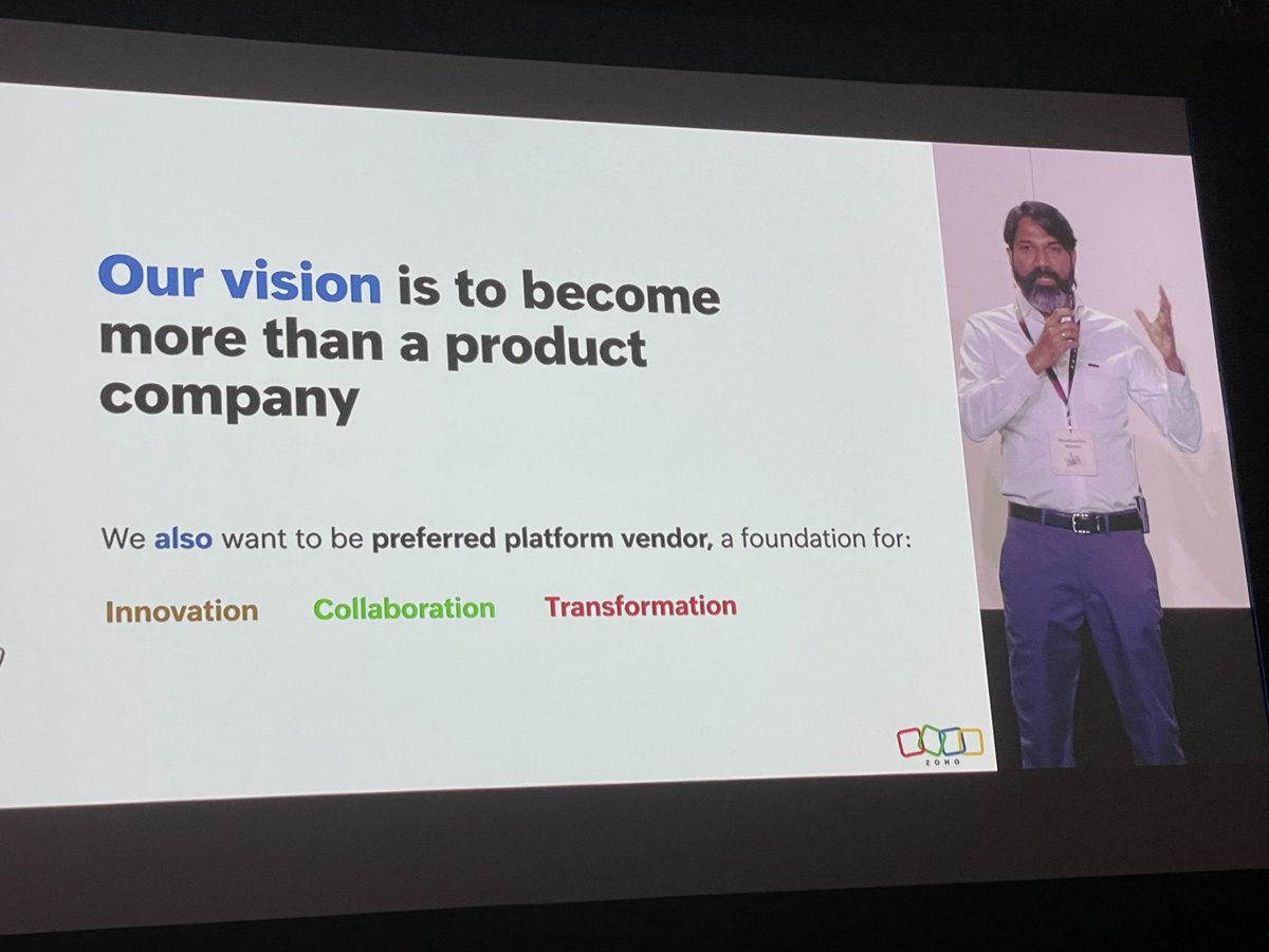 ValoirView's tweet photo. ⁦@Zoho⁩’s Mani Vembu: our vision is to become more than a product company  #ZohoDay25 https://t.co/7PxHLRDw0U