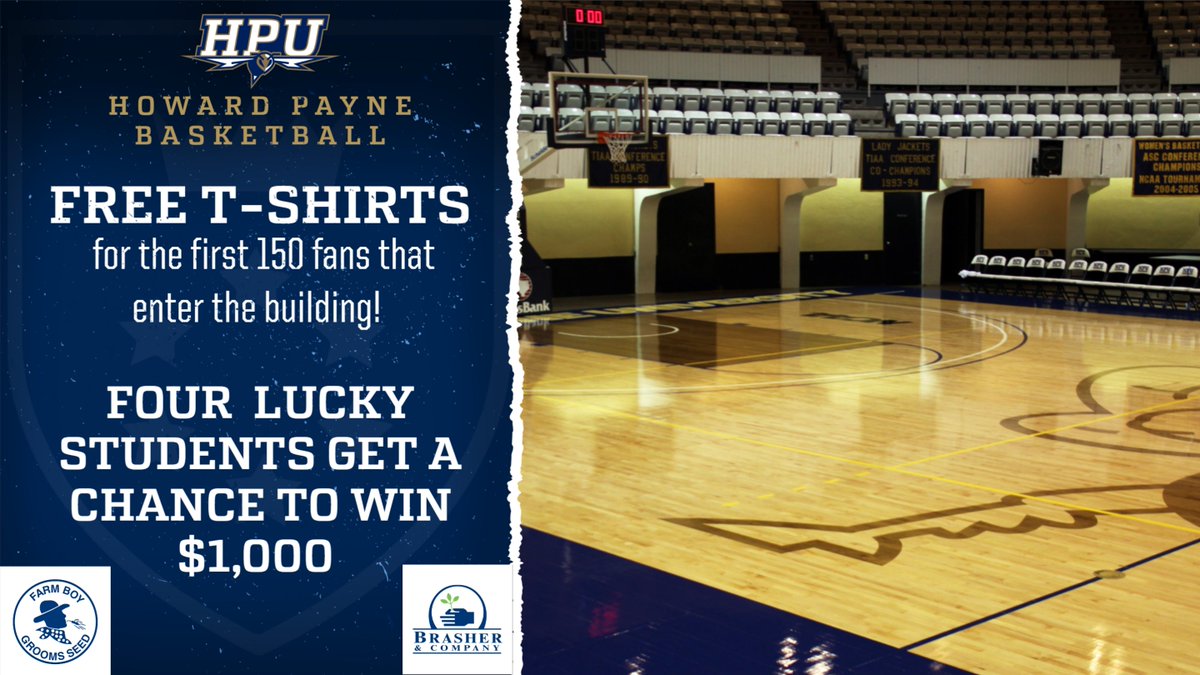 STUDENTS! Want a shot at $1,000? 

Like, comment, and repost for a chance to take a half-court shot this Thursday when our Men's and Women's teams face off against ETBU! The contest is sponsored by Grooms Seed and Brasher &amp; Co.! 

First 150 fans get a FREE t-shirt! #Stingem