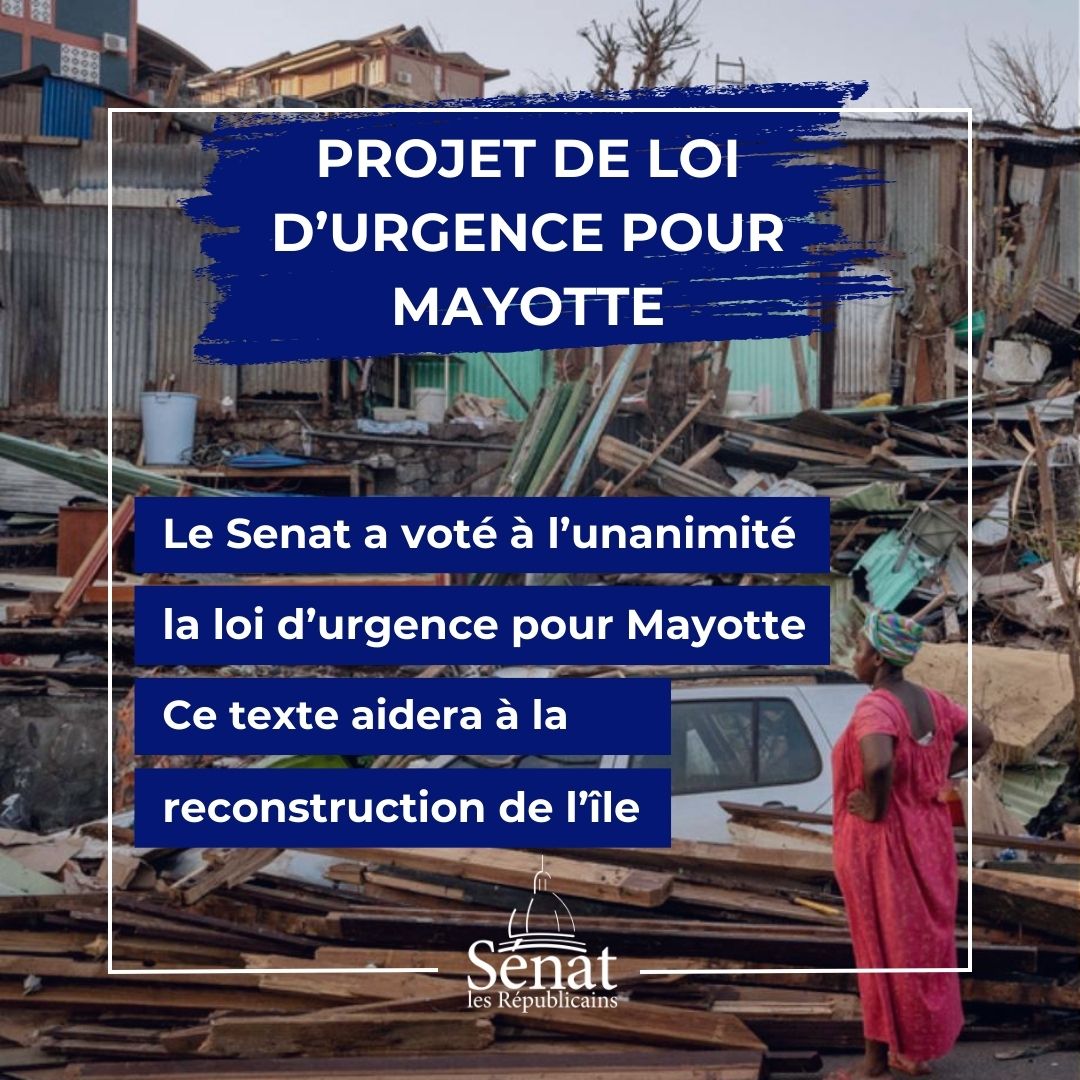 Les Républicains Sénat (@lesrep_senat) on Twitter photo Le temps de la reconstruction pour Mayotte est venu !
Ce soir, le <a href="/Senat/">Sénat</a> a adopté à l'unanimité le projet de loi d'urgence pour Mayotte.
Bravo à <a href="/micheline_jacqu/">Micheline Jacques</a>, rapporteur de la commission des affaires économiques et à <a href="/CBonfantiDossat/">Christine BONFANTI-DOSSAT</a>, rapporteur pour avis de la commission Le temps de la reconstruction pour Mayotte est venu !
Ce soir, le <a href="/Senat/">Sénat</a> a adopté à l'unanimité le projet de loi d'urgence pour Mayotte.
Bravo à <a href="/micheline_jacqu/">Micheline Jacques</a>, rapporteur de la commission des affaires économiques et à <a href="/CBonfantiDossat/">Christine BONFANTI-DOSSAT</a>, rapporteur pour avis de la commission