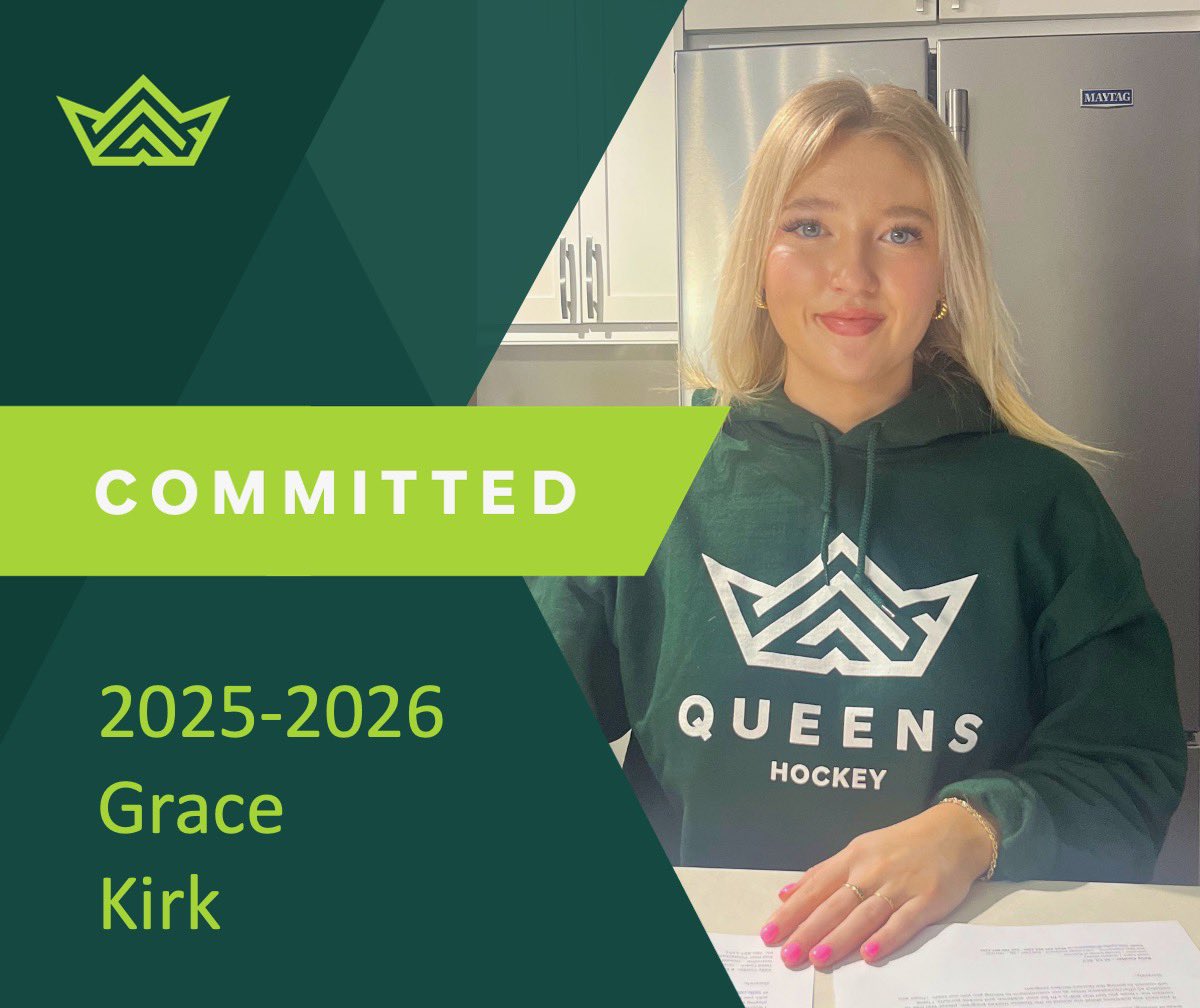 RDPQueensHockey's tweet photo. 🚨RECRUITMENT ALERT👑 
Queens Hockey is excited to announce Grace Kirk of the Yellowhead Chiefs will be joining the us in 25/26. Grace is a solid defender who hails from Swan River, MB. We can’t wait to see you wear the Crown next season! Welcome to the Queens family Grace! 👑💚 https://t.co/KE0b1vffVG
