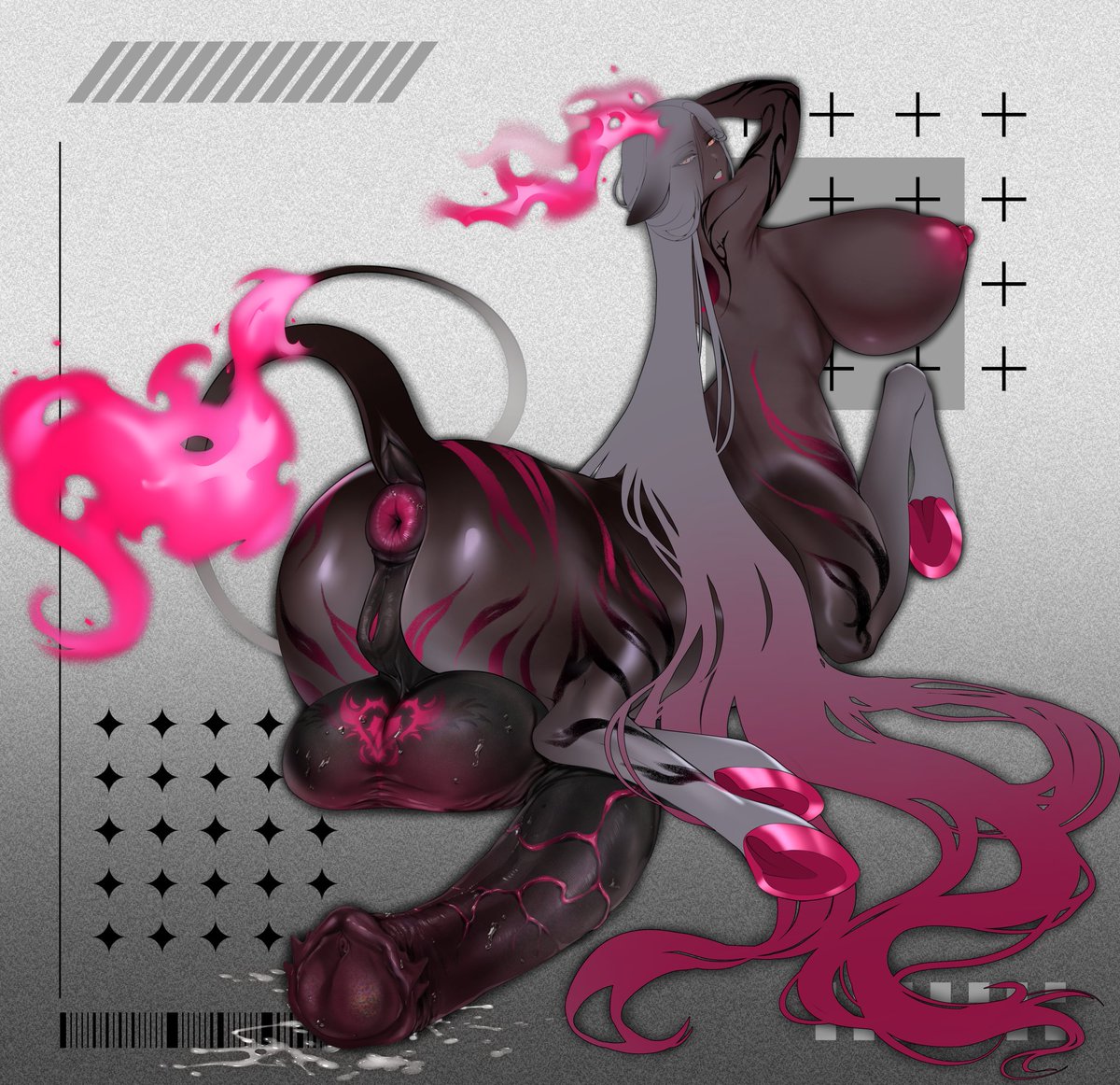 TheMemeSmith1's tweet photo. Meet Sabel, a fertility/virility demon centaur. Her equipment may look imposing but her fluids have an elasticizing effect so you'll probably be fine (side effects of prolonged exposure may include addiction, personality alteration, and the innate need to worship her shaft). https://t.co/ohy0hc1qWP