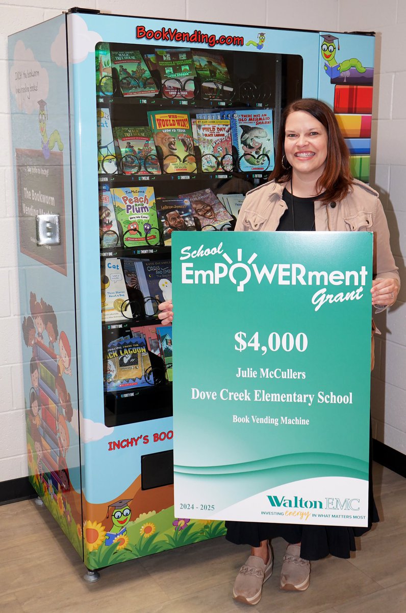 Congrats to our very own, Julie McCullers, for receiving the Walton EMC Grant! Mrs.McCullers submitted a wonderful proposal to add more books to our Book Vending Machine-one of the exciting incentives for our Dragons of the Month, who demonstrate our school’s FIRE expectations!
