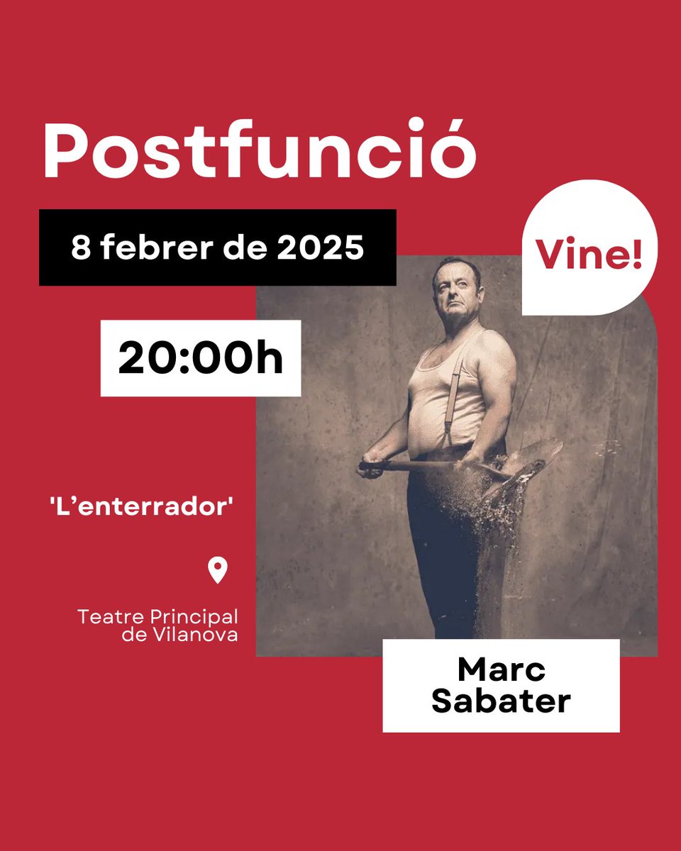 Recomana.cat (@recomana_) on Twitter photo ⏰ AQUEST DISSABTE 8 de febrer tenim una cita amb 'l'enterrador' a Vilanova i la Geltrú, <a href="/EscenaVilanova/">Escena Vilanova</a>
🗣 <a href="/PepeZapata/">PepeZapata</a> i <a href="/marcsabater/">Marc Sabater Casas</a> parlaran de la seva història i de tot el que envolta a l'espectacle, en una postfunció que no t'hi pots perdre!
T'hi esperem! 🙌🏼 ⏰ AQUEST DISSABTE 8 de febrer tenim una cita amb 'l'enterrador' a Vilanova i la Geltrú, <a href="/EscenaVilanova/">Escena Vilanova</a>
🗣 <a href="/PepeZapata/">PepeZapata</a> i <a href="/marcsabater/">Marc Sabater Casas</a> parlaran de la seva història i de tot el que envolta a l'espectacle, en una postfunció que no t'hi pots perdre!
T'hi esperem! 🙌🏼