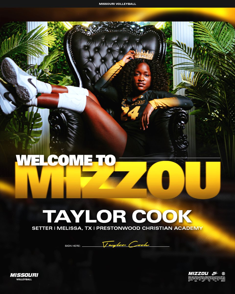 MizzouVB's tweet photo. Welcome to Columbia, Taylor Cook‼️

Cook, a 5-11 setter from Melissa, Texas, heads to Mizzou after an impressive high school career.

📰 https://t.co/d8hU2y2HxY

#MIZ 🐯🏐 https://t.co/Bubi8cwtey