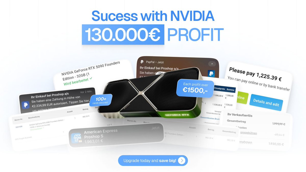 WHAT A WEEK 🤯🧨

Our users destroyed the RTX  Release
&amp; made ton of money with our Software 🎥💳

▪️130.000€ PROFIT (100+ RTX secured) ✅
▪️1000+ Amazon Leads secured ✅

Luckily, we have knowledge in every field.

RT + Like to JOIN us.