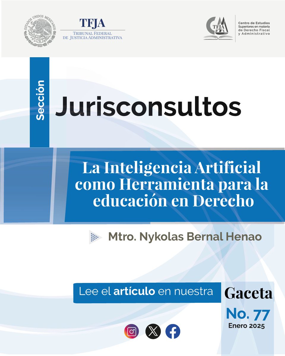 📔Gaceta-Enero 2025📔
¡Descubre nuestra sección "Jurisconsultos"!
Este mes, consulta el artículo: "La Inteligencia Artificial como Herramienta para la educación en Derecho"📝
👉tfja.gob.mx/cesmdfa/gaceta…
#TFJA
#CESMDFA
#Gaceta
#Jurisconsultos
#IA
#InteligenciaArtificial