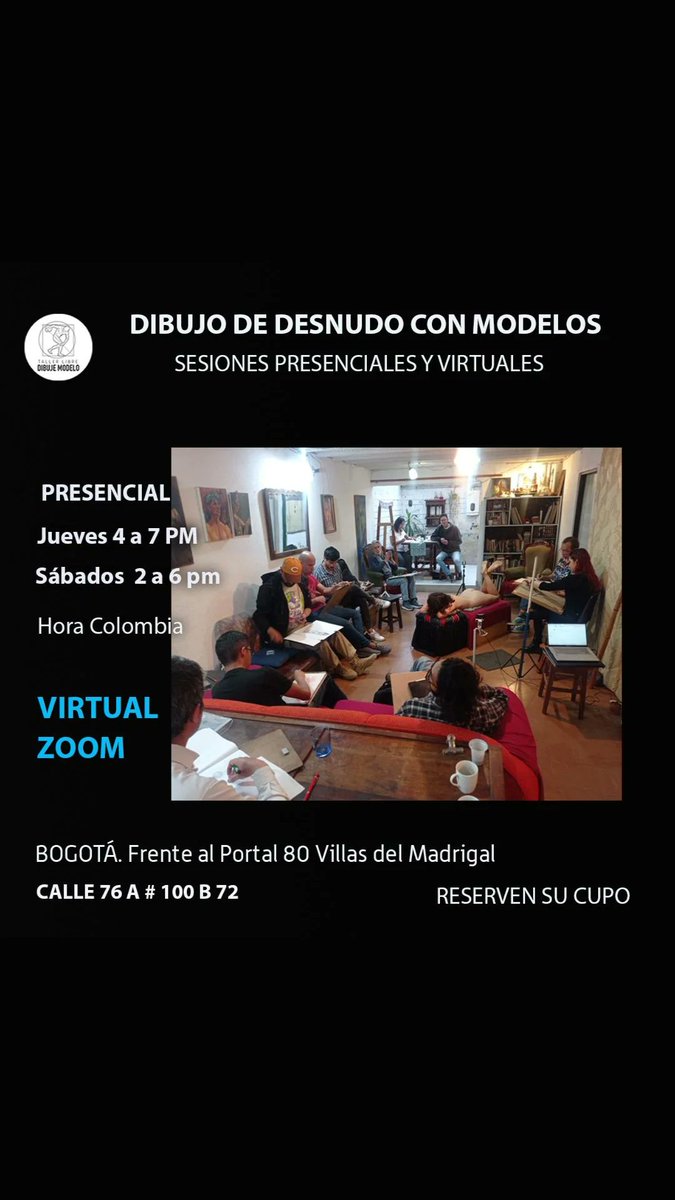 DIBUJEMODELO's tweet photo. Ésta semana bienvenidos como siempre a dibujar con modelos, presencial en Bogotá y virtual por Zoom ✏️🖍️#taller #arte #modelo #dibujo #whorkshops #drawing #art #zoom #inlive #presencial https://t.co/cZOn99CNfx