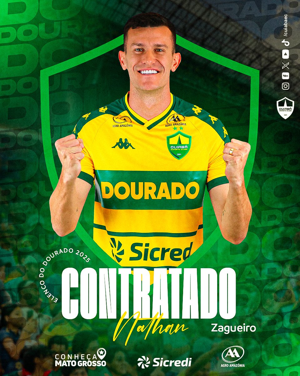 CuiabaEC's tweet photo. ✍️Nathan é do Dourado! 

O zagueiro de 29 anos assinou com o Cuiabá para reforçar o sistema defensivo nos desafios da temporada.

Revelado pelo Palmeiras, Nathan subiu ao profissional em 2014, foi convocado para a Seleção Olímpica e no ano seguinte conquistou a Copa do Brasil pelo clube paulista. Depois, atuou por Criciúma e Chapecoense até ser vendido ao futebol suíço. Por lá, vestiu a camisa do Servette, Grasshoppers e FC Zurich. 

Em 2021, foi para o futebol dos Estados Unidos e jogou pelo SJ Earthquakes, Seattle Sounders e Tacoma Defiance.

Nathan se junta ao Dourado para os objetivos da temporada nas disputas do Mato-grossense, Copa do Brasil e Série B do Brasileiro.

Seja bem-vindo, Nathan! 🔰
