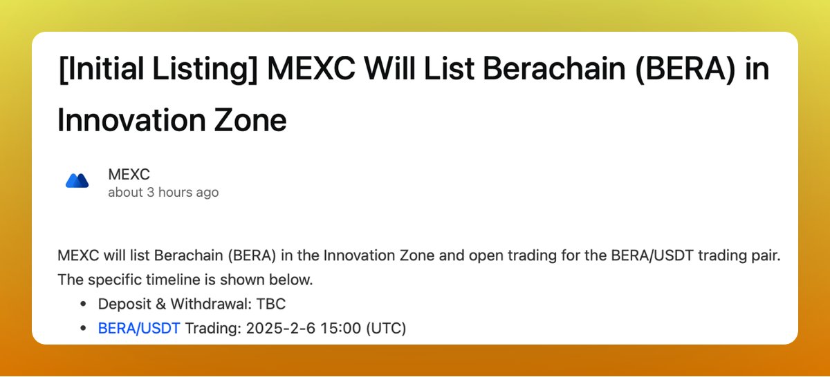 Pierwszy CEX potwierdzony.

Listing $BERA: 16:00 w czwartek.

Ooga Booga