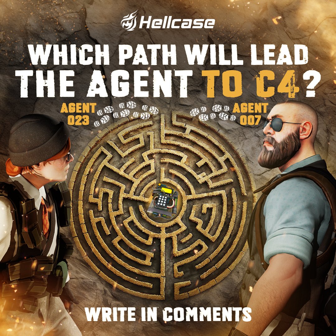 hellcase's tweet photo. The agents are lost in a maze, and only one can reach the C4. Which agent will find the right path? Share your answer in the comments! 💭 https://t.co/1pFWWNHpeJ