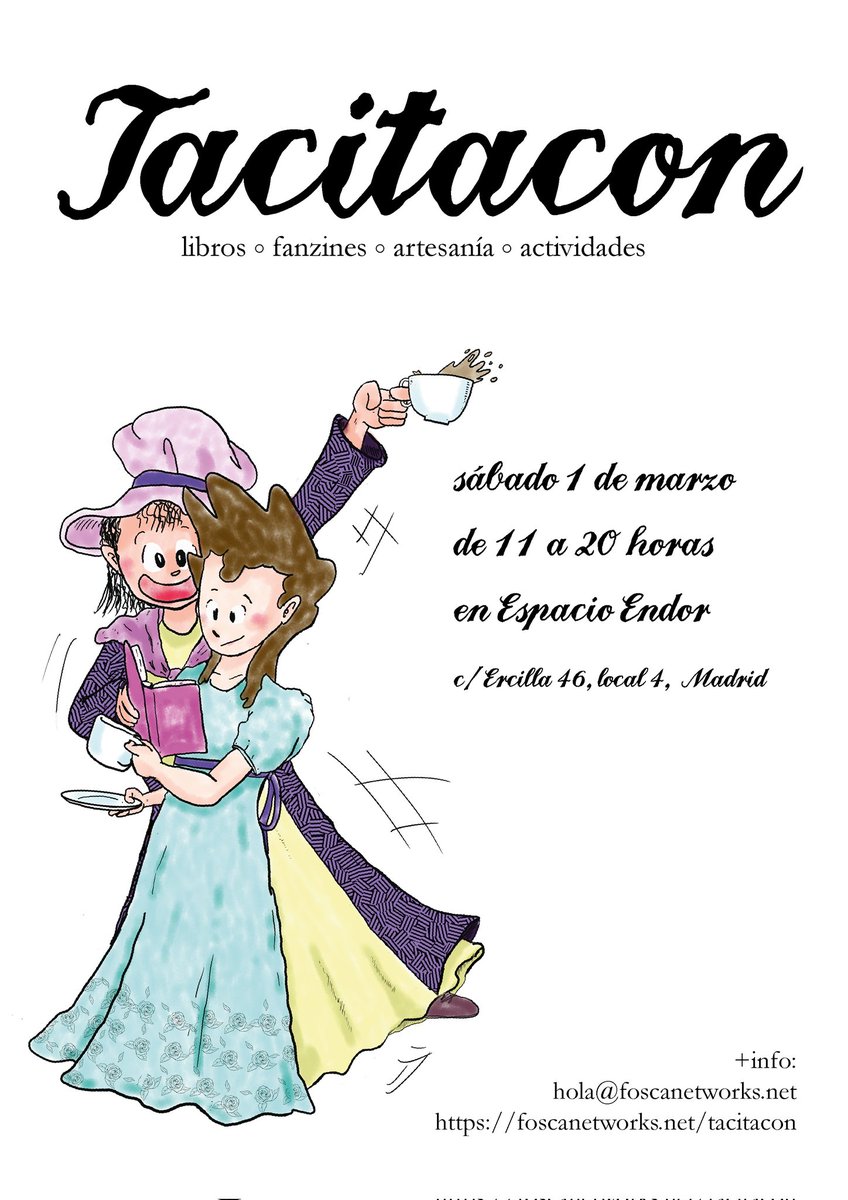 FoscaNetworks (@foscanetworks) on Twitter photo Librerías y editoriales independientes, autoeditados, artesanos y creadores: se nos ha quedado una plaza libre para participar como expositor en la #tacitacon.
Si estáis interesados, mail a hola@foscanetworks.net
Más info: foscanetworks.net/tacitacon/ Librerías y editoriales independientes, autoeditados, artesanos y creadores: se nos ha quedado una plaza libre para participar como expositor en la #tacitacon.
Si estáis interesados, mail a hola@foscanetworks.net
Más info: foscanetworks.net/tacitacon/