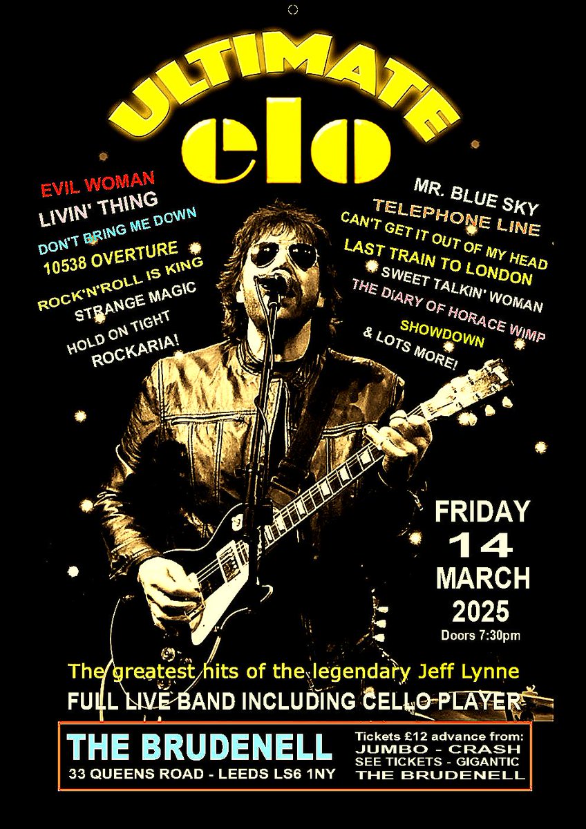 UltimateELO's tweet photo. Ultimate ELO play on Fri 14th March at Brudenell Social Club, 33 Queens Road, Leeds, LS6 1NY.
TICKETS HERE: https://t.co/nwXR1gYLOO
#ELO #ELOTribute #JeffLynne #Leeds #WestYorkshire #Yorkshire #Brudenell #UltimateELO @Nath_Brudenell https://t.co/CoTtVULJUR
