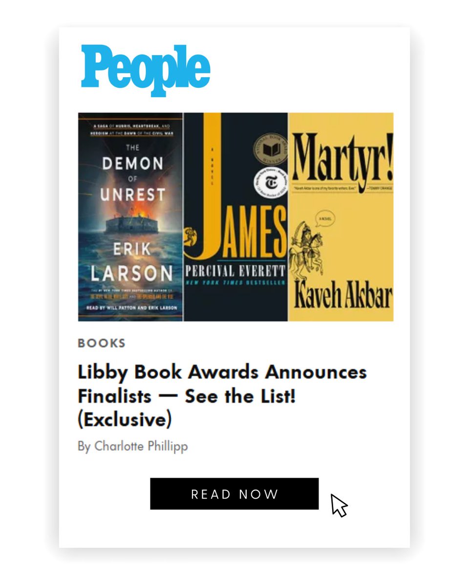 OverDriveInc's tweet image. 📢 Big news! @people covered the #LibbyBookAwards finalists! 🎉 Chosen by librarians, these books are the best of 2024. Check out the full list: bit.ly/3Ekdyn0 📚✨ #LibbyApp