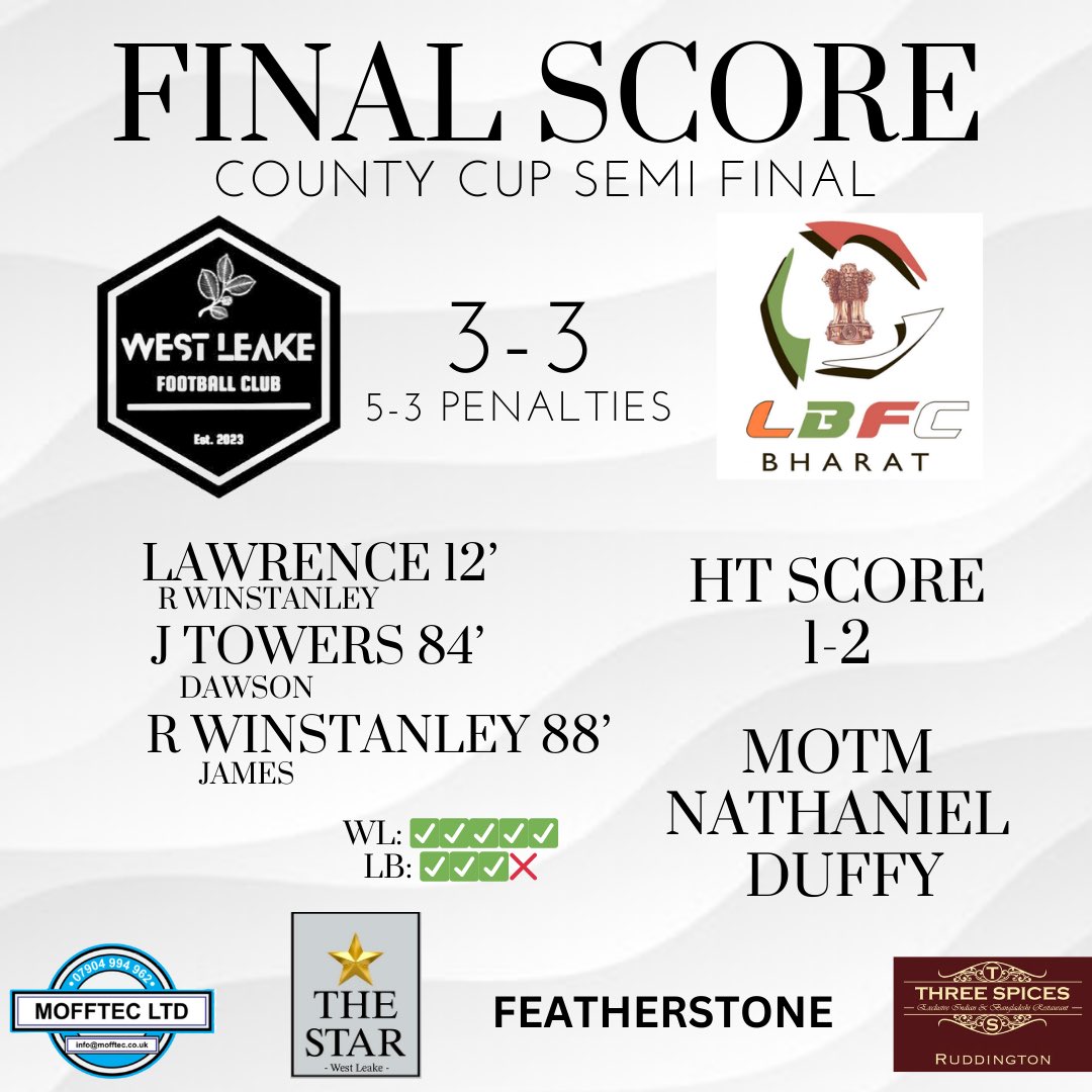 westleakefc's tweet photo. A hard fought win as we progress to the final https://t.co/nnwScgP1Fv
