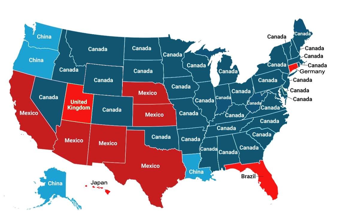 Humanfactor7's tweet image. Top Export Trading Partner for each US State....