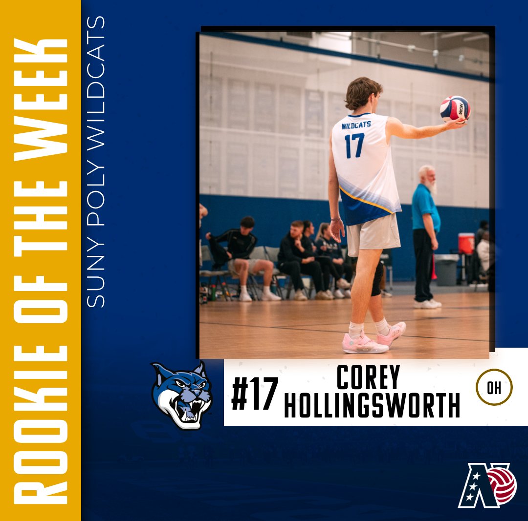 SUNY Poly Wildcats (@polywildcats) on Twitter photo After helping the Wildcats to a 2-1 week, Corey Hollingsworth has been named the NEVC Rookie of the Week! Congratulations #17! After helping the Wildcats to a 2-1 week, Corey Hollingsworth has been named the NEVC Rookie of the Week! Congratulations #17!